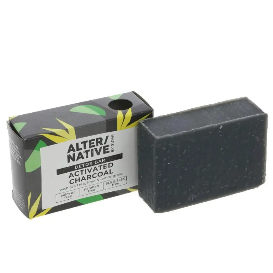 Activated charcoal detox bar with packaging, palm oil and paraben free.