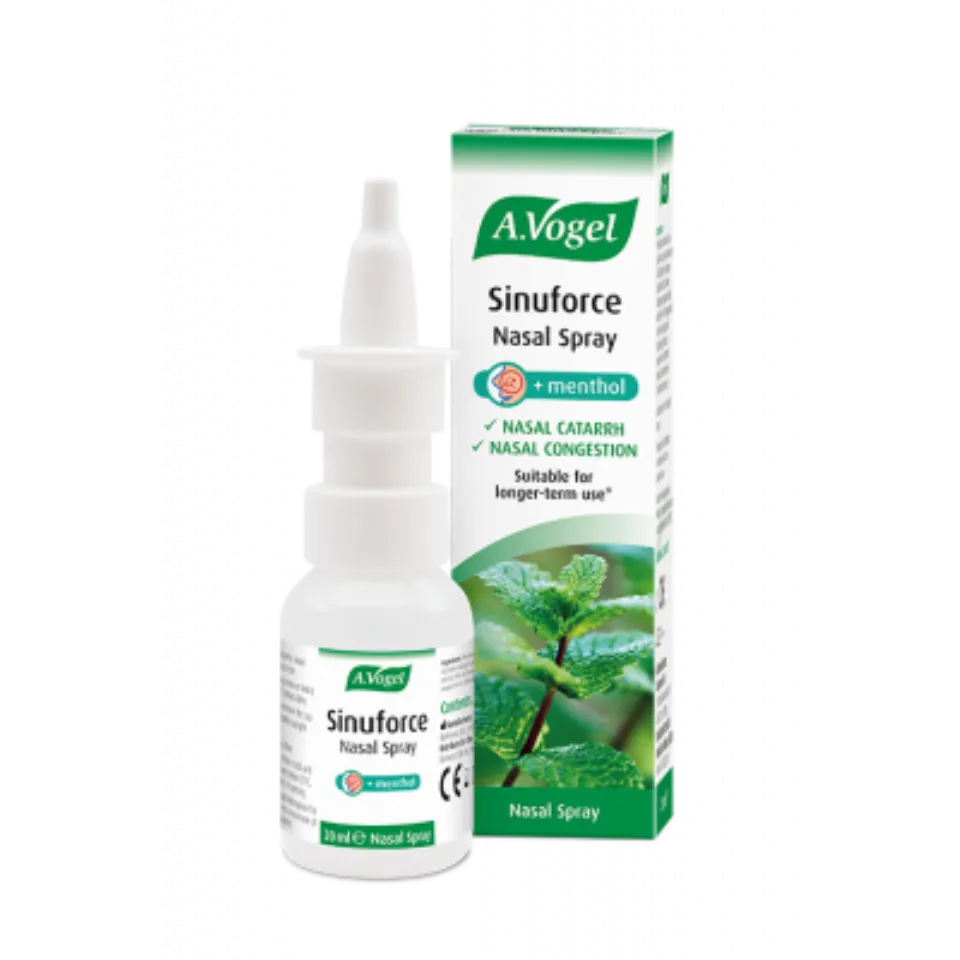 A.Vogel Sinuforce Nasal Spray with menthol, 20ml bottle and packaging.