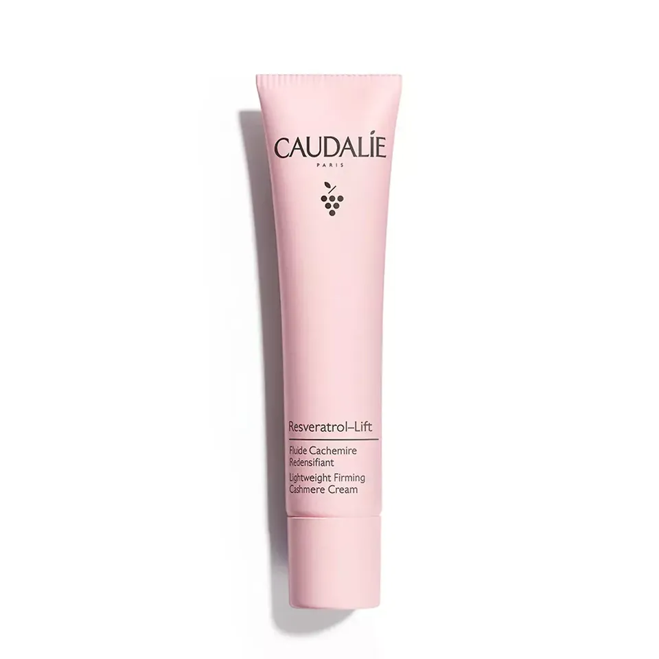 Pink tube of Caudalie Resveratrol-Lift Lightweight Firming Cashmere Cream.