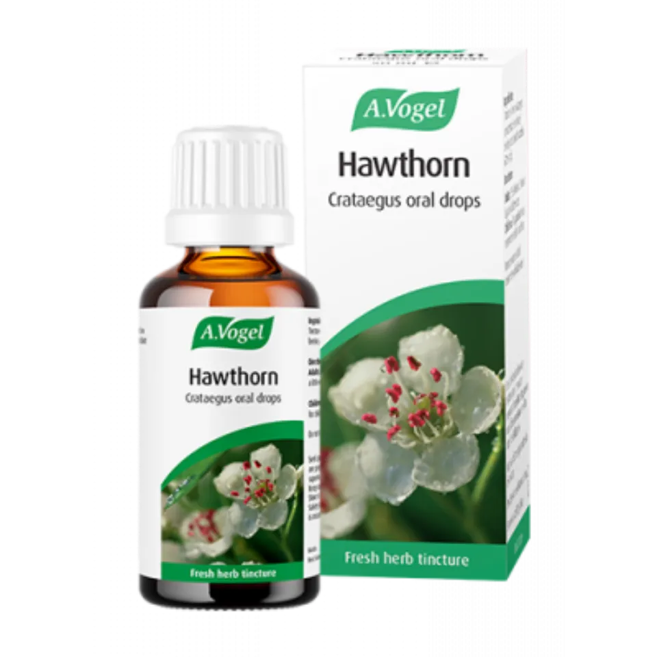 A.Vogel Hawthorn Crataegus oral drops bottle and box with flower image.