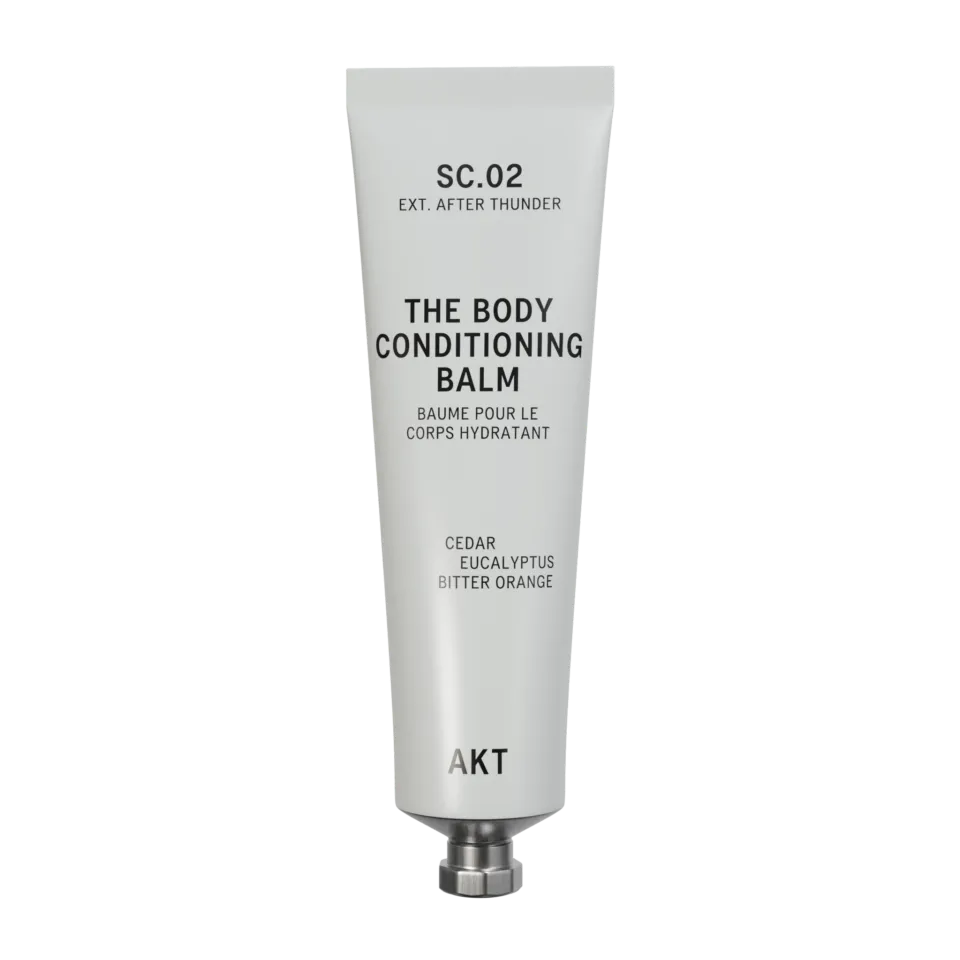 Tube of AKT Body Conditioning Balm, cedar, eucalyptus, bitter orange.
