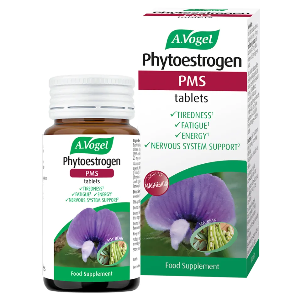 A.Vogel Phytoestrogen PMS tablets with soy bean and magnesium.