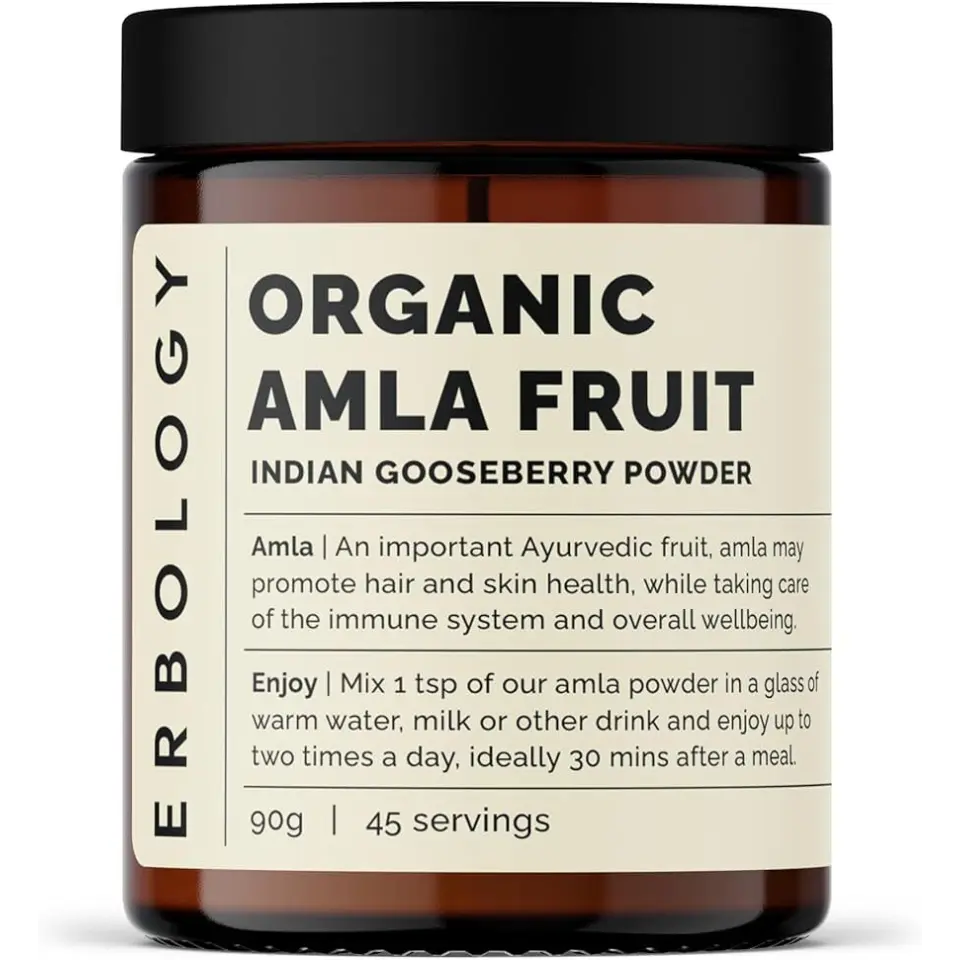 Erbology Organic Amla Fruit Indian Gooseberry Powder, 90g, 45 servings.
