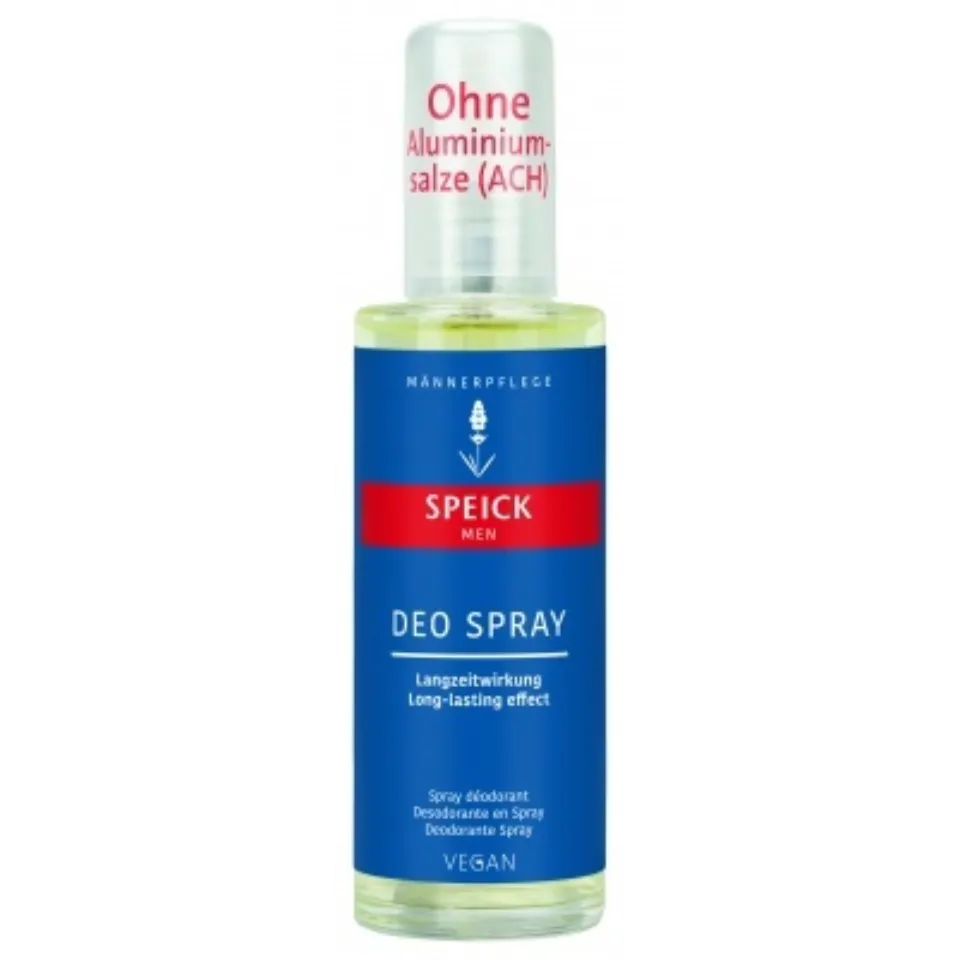 Speick Men Deo Spray bottle with blue label, vegan, no aluminium salts.