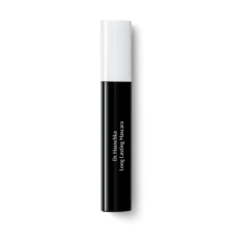 Black mascara tube with white cap, labelled "Dr. Hauschka Long Lasting Mascara".