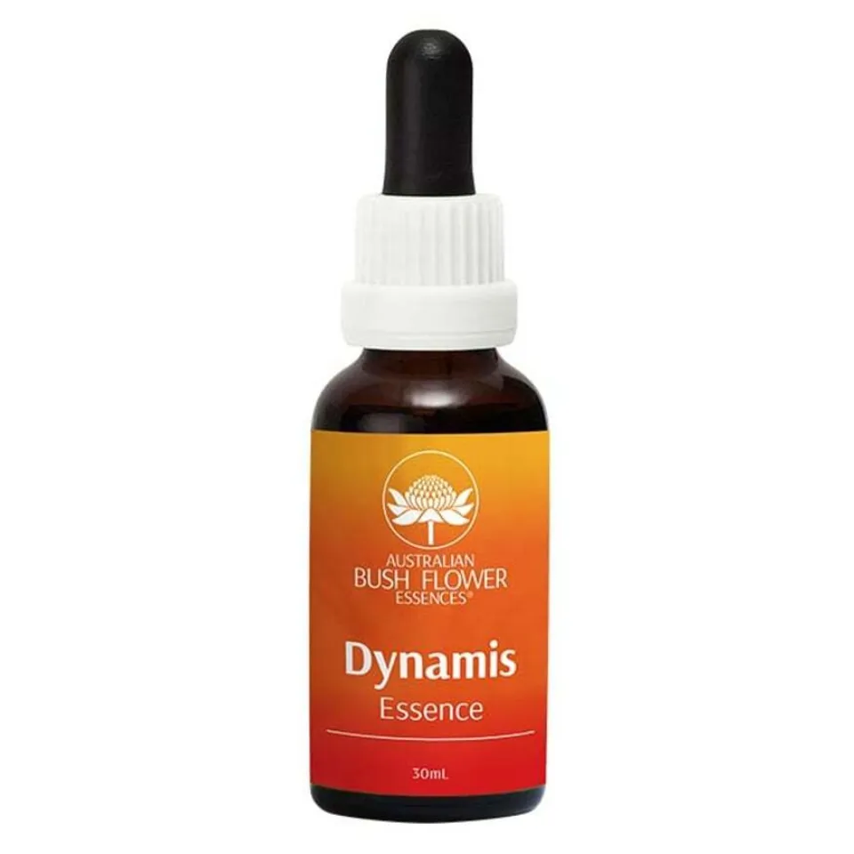 Brown bottle with dropper, labelled "Dynamis Essence, Australian Bush Flower Essences, 30mL".