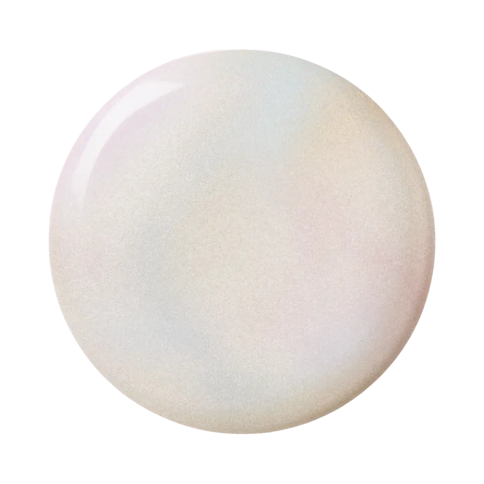 Translucent, iridescent skincare gel blob on a white background.