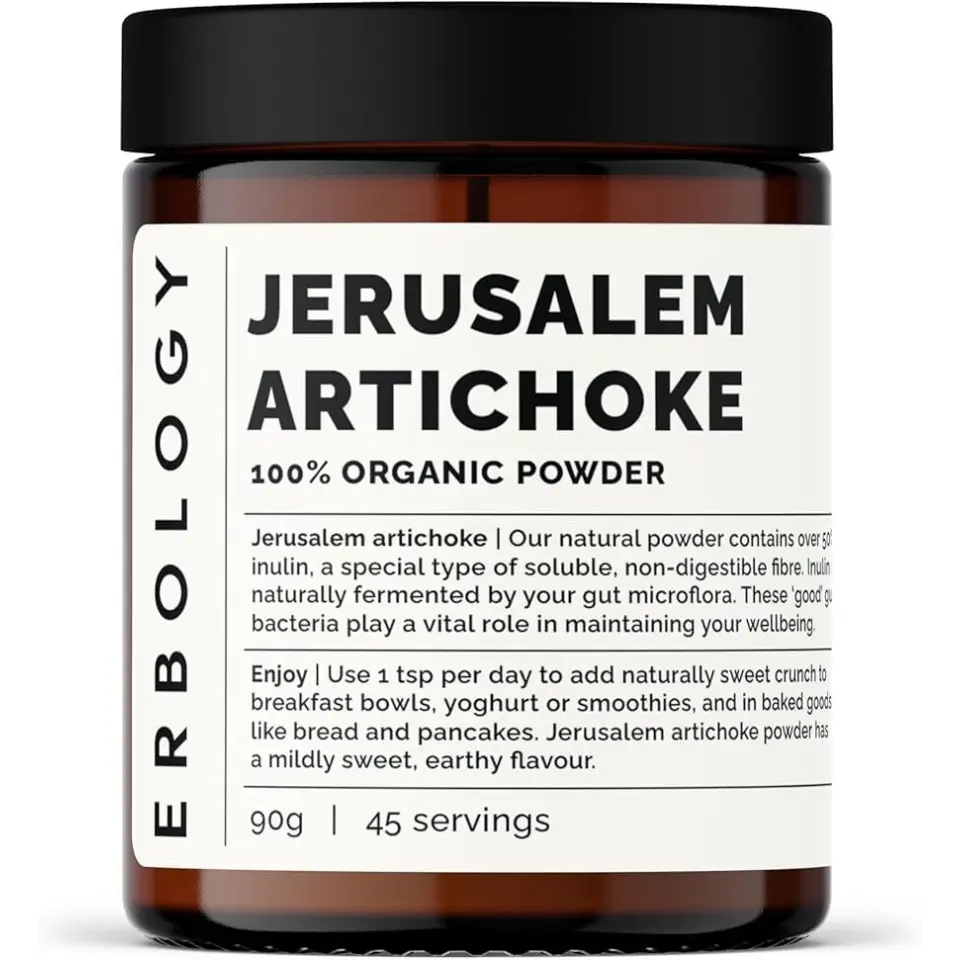 Jar of Erbology Jerusalem artichoke 100% organic powder, 90g, 45 servings.
