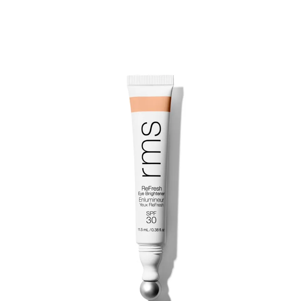 Tube of rms ReFresh Eye Brightener SPF 30, 11.5 ml, with metal applicator.