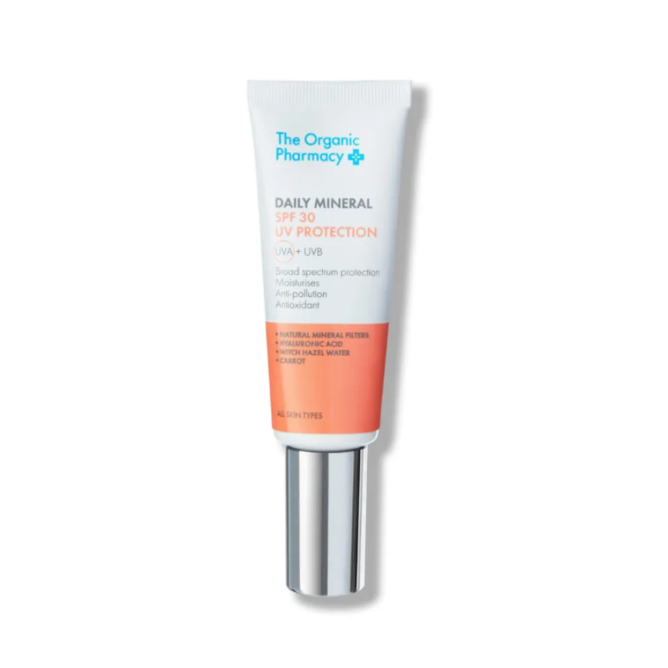 The Organic Pharmacy SPF 30 UV protection cream tube.