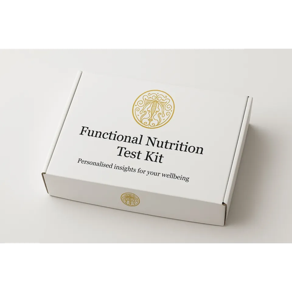 Functional Nutrition Test Kit box with gold emblem on white background.