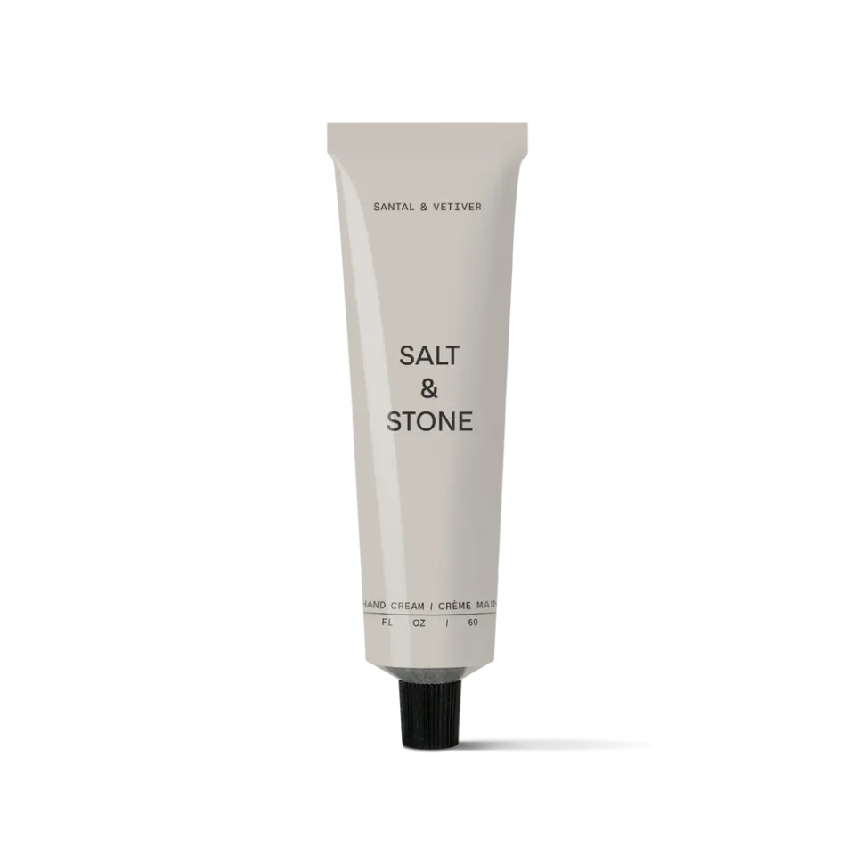 Salt & Stone hand cream tube, Santal & Vetiver, 60 ml.