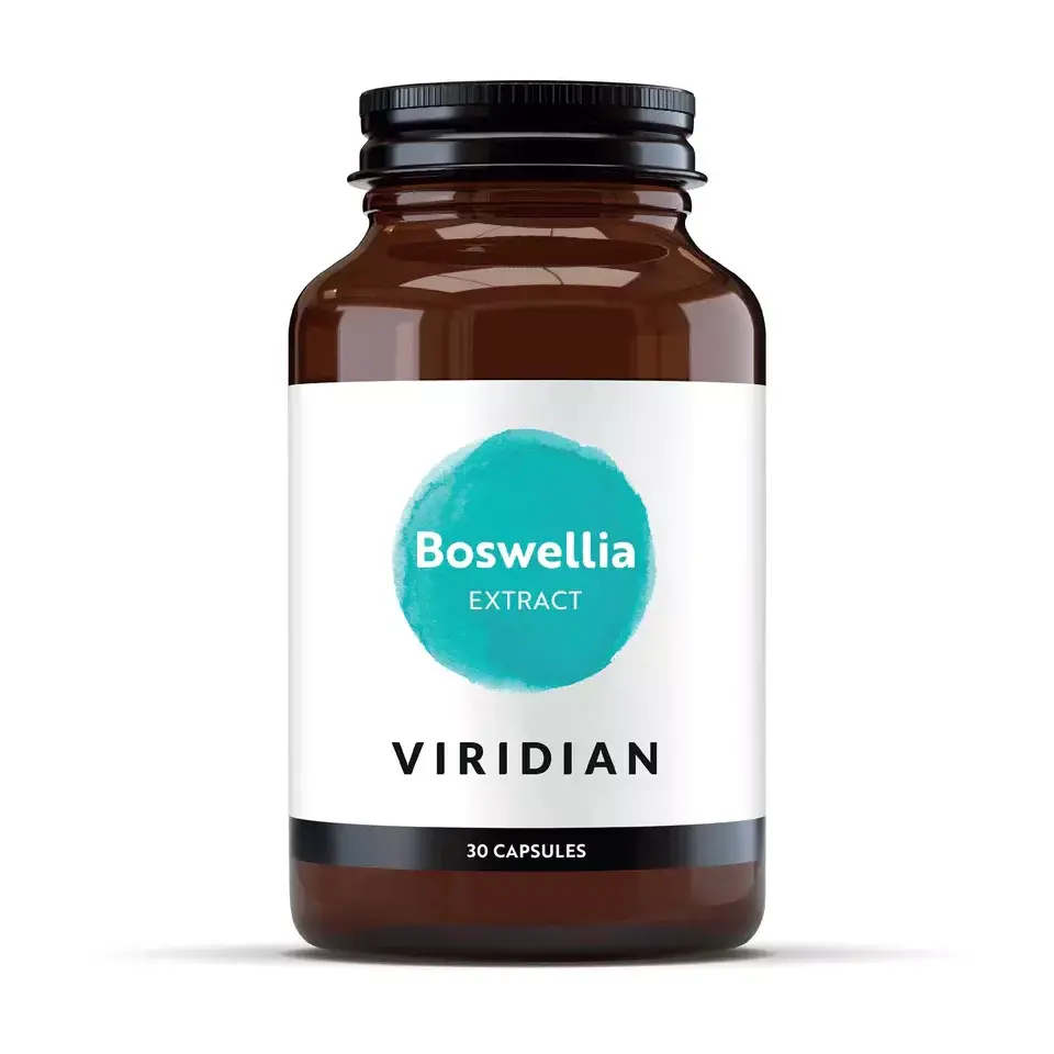 Brown bottle of Viridian Boswellia Extract, 30 capsules.