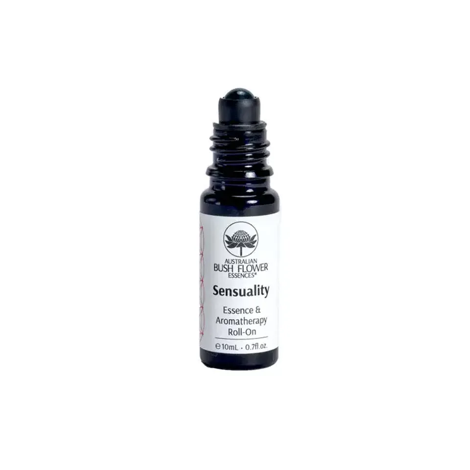 Roll-on bottle labelled "Sensuality Essence & Aromatherapy", 10ml.