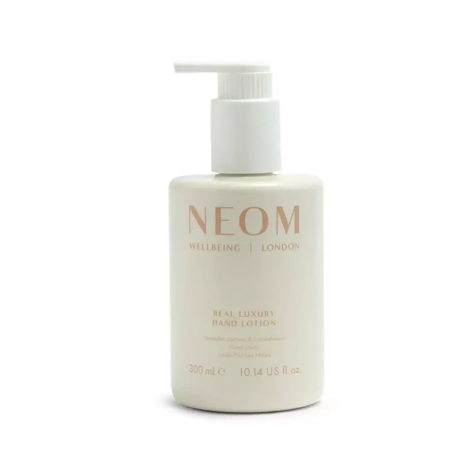 NEOM Real Luxury Hand Lotion, 300ml bottle with pump dispenser.