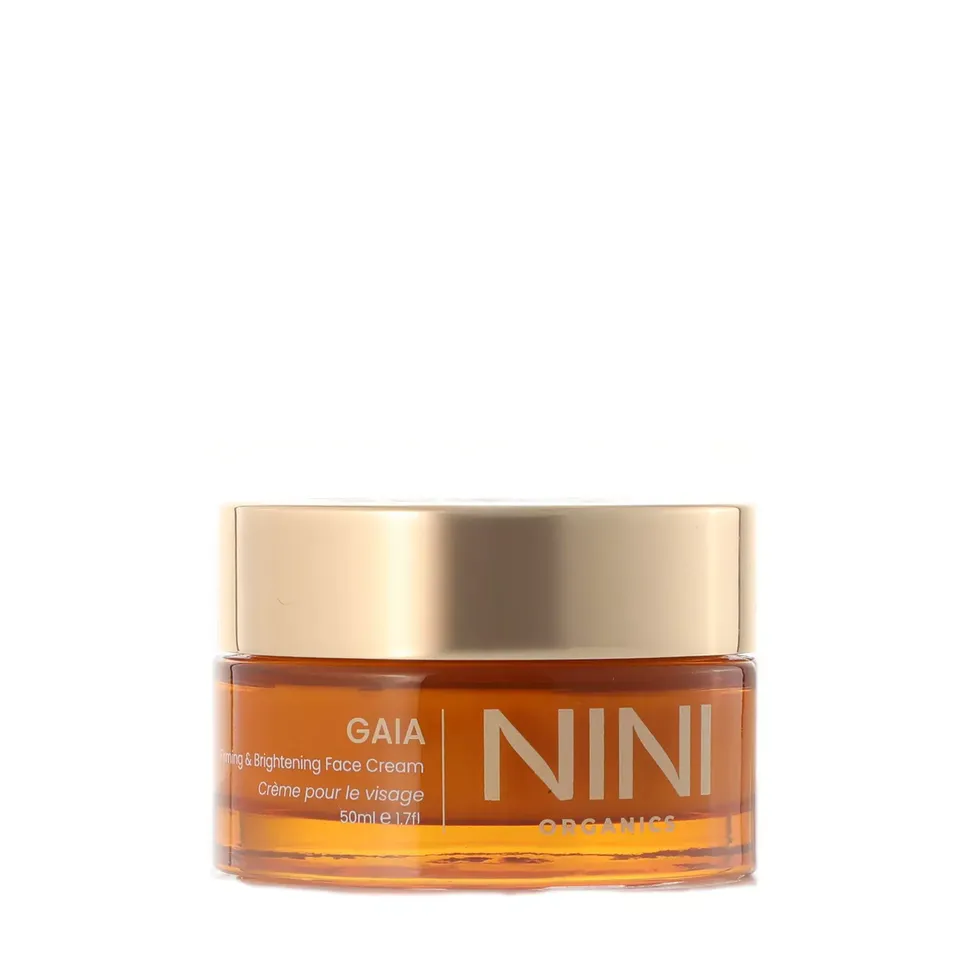 NINI Organics Gaia Face Cream in amber jar with gold lid, 50ml.