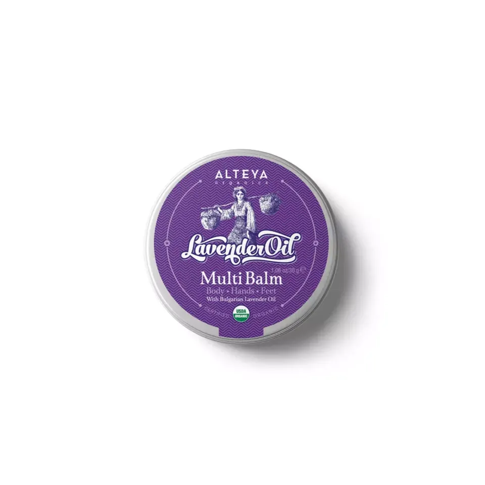 Alteya Lavender Oil Multi Balm tin with purple label.