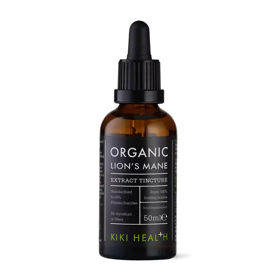 Organic Lion's Mane extract tincture, 50ml bottle by Kiki Health.