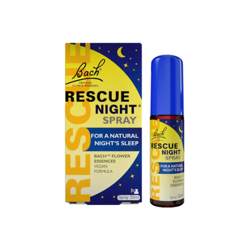 Bach Rescue Night Spray, 20ml bottle and box, for a natural night's sleep, vegan formula.