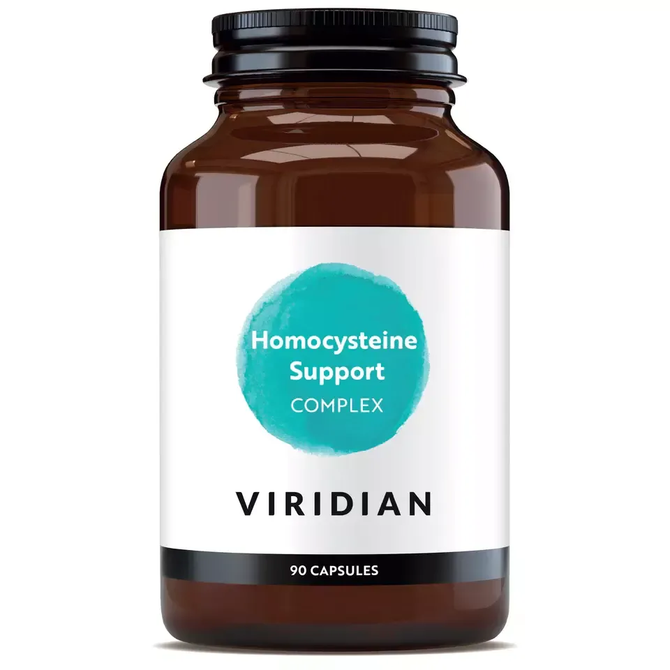 Brown bottle labelled "Homocysteine Support Complex" by Viridian, 90 capsules.