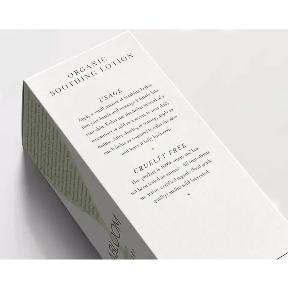 Organic Soothing Lotion box with usage and cruelty-free details.